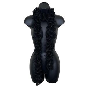 Vintage Black Chunky Long Skinny Scarf Gold Metallic Sequins Y2K Boho Chic Fairy